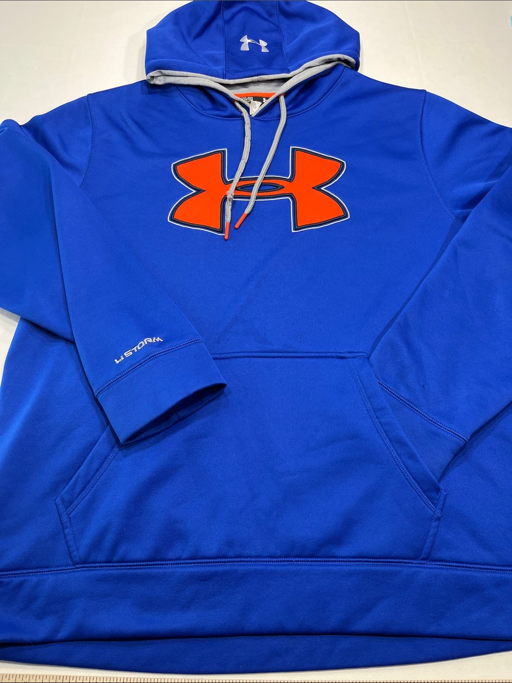 Under Armour Storm Hoodie Men’s XL Blue Orange Big Logo Loose‎ Fit Sweatshirt